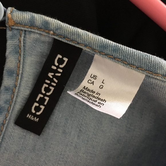 H&M Light Blue Denim Peplum Hem Puff Sleeve Oversized Dress L - Picture 3 of 4